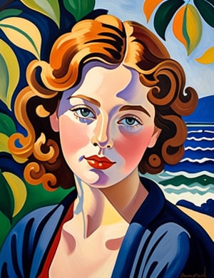 Create a captivating gouache painting on canvas, portraying a 15-year-old girl from France with fair skin and loose, curly hair, with a close-up of her face. Intricately capture details using the gouache medium on canvas. Draw inspiration from the gouache paintings of Mary Cassatt, the gouache works of Raoul Dufy, and the gouache on canvas technique of Andre Derain. Craft a superior gouache painting that seamlessly blends these influences into an outstanding portrayal.

