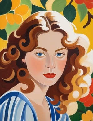 Create a captivating gouache painting on canvas, portraying a 15-year-old girl from France with fair skin and loose, curly hair, with a close-up of her face. Intricately capture details using the gouache medium on canvas. Draw inspiration from the gouache paintings of Mary Cassatt, the gouache works of Raoul Dufy, and the gouache on canvas technique of Andre Derain. Craft a superior gouache painting that seamlessly blends these influences into an outstanding portrayal.

