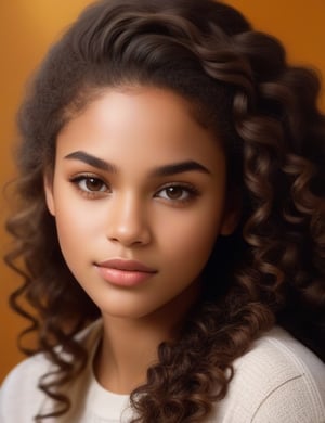 Create a captivating realistic artwork portraying a 16-year-old Brazilian girl. Pay meticulous attention to detail, capturing the caramel skin tone and her tightly coiled, closely-knit curls. The composition should be a close-up of her face, emphasizing the unique texture of her hair and the rich features of her complexion. Employ a realistic style to convey the subtleties of her expression, ensuring a lifelike and expressive representation.

