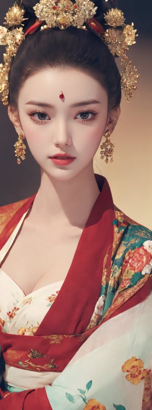 Best picture quality, high resolution, 16k, realistic, sharp focus, extreme picture quality, detailed face + eyes, casual pose, elegant, casual facial expression, realistic image of an elegant lady, no hair accessories, dark eyes , fractal art, bright colors, Korean beauty supermodel, pure white hair mixed with colorful hair tails, wearing Hanfu, wearing high-heeled sandals, radiant, perfectly customized gorgeous floral embroidery pattern suit, custom design, 1 girl, tense , looking at the audience, ,floral print,1girl,CLOUD