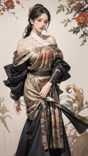 (Extremely detailed CG unified 8k wallpaper), ANCIENT_CHINESE_CASTLE_GARDEN_BACKGROUND, (((Masterpiece))), (((Best Quality))), ((Super Detailed)), (Best Illustration), (Best Shading), ( (Extremely exquisite and beautiful)), embodying the charm of ancient princesses, exuding beauty, sexiness and charm, with natural big breasts. Mesmerizing eyes convey mystery and seduction. Elegant and charming, with a slender figure and full of mystery. Off the shoulders, low cut. Ancient traditional Hanfu decorated with intricate patterns or ornate details. Seductive and elegant pose, beautyniji,renaissance