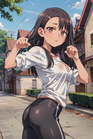 Highly detailed, High Quality, Masterpiece, beatiful, (Medium long shot), girl, solo_female, nagatoro from dont´t toy with me nagatoro, cowgirl(pose), cowgirl, (eyes golden, brown hair, big boobs, medium ass,
exercise clothes, yoga, under house, detailed background, in park)