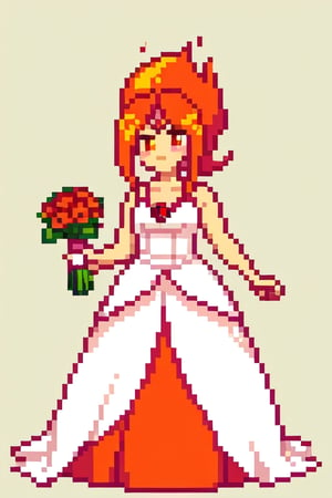 Flame Princess, 1girl, solo, wedding dress, curvy, holding bouquet of flowers