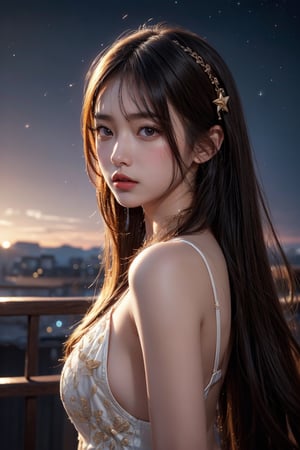 aurora,1girl,solo,black hair,blurry,upper body,realistic,depth of field,night,looking afar,sky,blurry background,star (sky),outdoors,long hair,,best quality,masterpiece,illustration,an extremely delicate and beautiful,CG,unity,8k wallpaper,Amazing,finely detail,masterpiece,official art,extremely detailed CG unity 8k wallpaper,incredibly absurdres,huge filesize,ultra-detailed,highres,extremely detailed,beautiful detailed girl,realistic,,