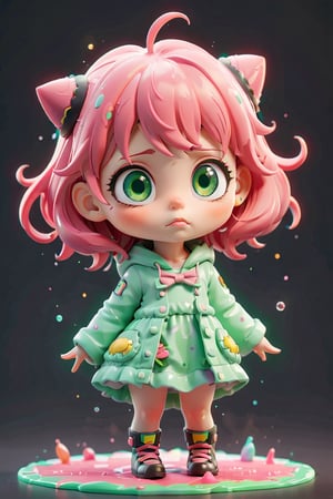 best quality, masterpiece, beautiful and aesthetic, vibrant color, Exquisite details and textures,  Warm tone, ultra realistic illustration, Sticker, Chibi, colorful perfect 3d ink splash forming perfect detailed extreme close up perfect realistic cute chibi a anya forger, pink hair, green eyes, ultra hd, realistic, vivid colors, highly detailed, UHD drawing, perfect composition, beautiful detailed intricate insanely detailed octane render trending on artstation, 8k artistic photography, photorealistic concept art, soft natural volumetric cinematic perfect light, acrylic, high contrast, colorful polychromatic, ultra detailed, ultra quality, CGSociety.,