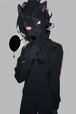 anime illustration of a scary shadow rabbit girl, anime, black_skin, rabbit_ears, glowing_eyes, aura, ki, cream, peach,