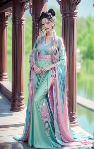 best quality, masterpiece, beautiful and aesthetic, 16K, The splendid ancient Chinese palace architecture, big blue moon, dark night, snow blowing, 1 girl, halo, shining bracelet, (beautiful hanfu, white, pink, Hanfu with many embroideries,), The sleeves and skirt of Hanfu flutter in the wind, solo, {beautiful and detailed eyes}, melancholy expression, natural and soft light, delicate facial features, vearrings, Gorgeous necklace, ((sexy pose)), Glamor body type, (white hair,),  beehive, bun,very long hair, hair past hip, curly hair, flim grain, realhands, masterpiece, Best Quality, photorealistic, ultra-detailed, finely detailed, high resolution, perfect dynamic composition, beautiful detailed eyes, eye smile, ((nervous, embarrassed)), sharp focus, full body, sexy pose, KKK3