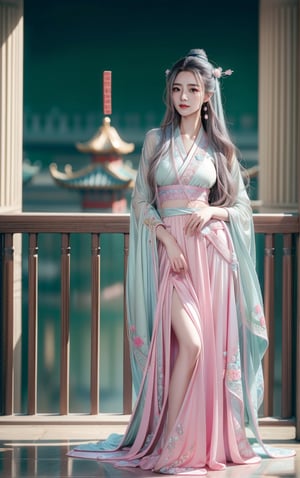 best quality, masterpiece, beautiful and aesthetic, 16K, The splendid ancient Chinese palace architecture, big blue moon, dark night, snow blowing, 1 girl, halo, shining bracelet, (beautiful hanfu, white, pink, Hanfu with many embroideries,), The sleeves and skirt of Hanfu flutter in the wind, solo, {beautiful and detailed eyes}, melancholy expression, natural and soft light, delicate facial features, vearrings, Gorgeous necklace, ((sexy pose)), Glamor body type, (white hair,),  beehive, bun,very long hair, hair past hip, curly hair, flim grain, realhands, masterpiece, Best Quality, photorealistic, ultra-detailed, finely detailed, high resolution, perfect dynamic composition, beautiful detailed eyes, eye smile, ((nervous, embarrassed)), sharp focus, full body, sexy pose, KKK3