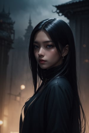 A beautiful Indonesian girl with a sword, a character portrait, by Yang J, fantasy art, anime girl in real life, artwork in the style of guweiz, hd anime wallaper, eerie, misty, foggy, depth of field, bokeh, cinematic 