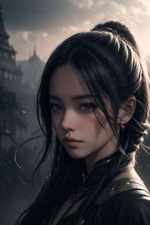 A beautiful Indonesian girl with a sword, a character portrait, by Yang J, fantasy art, anime girl in real life, artwork in the style of guweiz, hd anime wallaper, eerie, misty, foggy, depth of field, bokeh, cinematic 