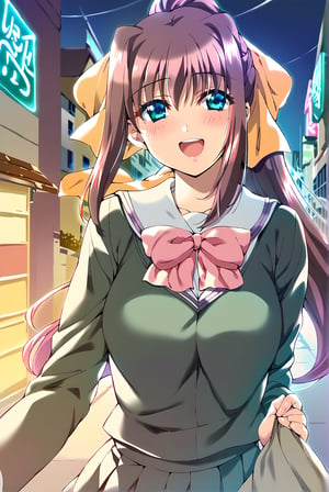 1girl, Nanase Ren (Night Shift Nurses), solo,



school_uniform,gentle girl,

:),laughing,
city,street,walk,

looking_at_viewer,in love with the viewer,
light_blush,

score_9,score_8_up,score_7_up,
source_anime,
socks,loafers,

