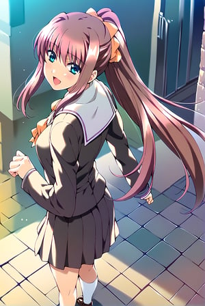 1girl, Nanase Ren (Night Shift Nurses), solo,

score_9,score_8_up,score_7_up,
source_anime,,looking_at_viewer,in love with the viewer,
school_uniform,socks,loafers,gentle girl,

:),laughing,
light_blush,looking_back,
city,street,walk,

