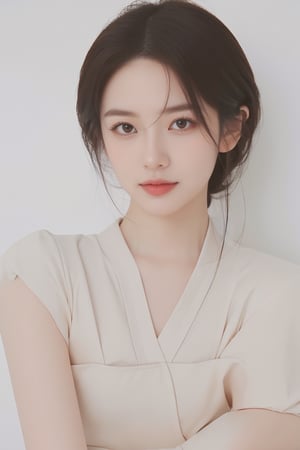 A 20-year-old Korean young lady in a traditional, elegant Hanbok, showcasing a more natural and realistic appearance. The Hanbok is in tasteful pastel colors, enhancing her subtle beauty. This image aims to capture a high level of realism, akin to a photograph taken with a Hasselblad camera. It includes fine details such as distinct pores on her forehead and cheeks, a small scar on her chin from a childhood accident, and a slightly asymmetrical mouth and eyes. The overall look should be a harmonious blend of cultural elegance and realistic, individual characteristics."
