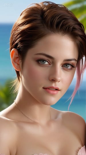 realistic half body portrait of a beautiful woman,alluring neighbor's wife,(Kristen Stewart),body model portrait,clear facial features,perfect body,perfect in every way,playful smirks,seductive eyes,((Fully nude and detailed small breasts and pink detailed small nipples and detailed areolas and detailed natural pubic brown hair and detailed pussy, slim body and sexy pose, smooth skin)), rule of thirds,chairoscuro lighting technique,soft rim lighting,key light reflecting in the eyes,bokeh backdrop,painterly,niji5,art_booster