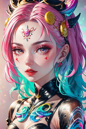 beautiful kawaii naughty girl, hyper detailed, cotton candy curly hair, candy freckles, bright makeup, holographic transparent candy dress, close-up portrait, highly detailed illustration, candyland character design, surrounded by swirls of ice cream and cream butter Pale pastel colors, bubblegum bubbles, gradient background. the candy girl,3D MODEL,Worldwide trending artwork