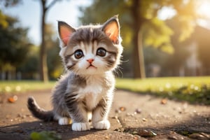 ((chibi style)), cute kitten with cute eyes in the park, dynamic angle, depth of field