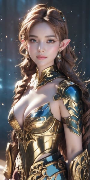 A full body photo of beautiful sexy elf with a realistic Asian skin colour. There are a few small spots or small moles or small warts scattered on the skin of the body. The big breast is very concentrated and firm. She has light makeup on her face, smiles, and has bright eyes. Nice hands, perfect hands, perfect fingers, eyes looking into the camera, random hairstyles and hair accessories, random photo poses, random face shapes, random background field matching with sakura flowing, ultra realitic photo quality, depth of field, clear background, backlight, 32K resolution, BOTTOM VIEW, Dark Elf, ultra light blue eyes, brown mix light gold of hair colour, wearing sexy battle suit, long sharp ear, carry a archer bow on hand