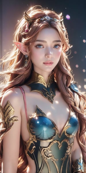 A full body photo of beautiful sexy elf with a realistic Asian skin colour. There are a few small spots or small moles or small warts scattered on the skin of the body. The big breast is very concentrated and firm. She has light makeup on her face, smiles, and has bright eyes. Nice hands, perfect hands, perfect fingers, eyes looking into the camera, random hairstyles and hair accessories, random photo poses, random face shapes, random background field matching with sakura flowing, ultra realitic photo quality, depth of field, clear background, backlight, 32K resolution, BOTTOM VIEW, Dark Elf, ultra light blue eyes, brown mix light gold of hair colour, wearing sexy battle suit, long sharp ear, carry a archer bow on hand