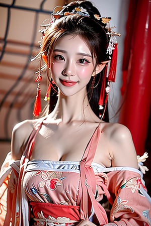 A beautiful Chinese girl with a real Asian yellow skin color. There are a few small spots or small moles or small warts scattered on the skin of the body. The chest is very concentrated and firm. She has light makeup on her face, smiles, and has bright eyes. , eyes looking into the camera, random hairstyles and hair accessories, random photo poses, random face shapes, random clothing colors, random background matching, real photo quality, depth of field, clear background, backlight, 32K resolution