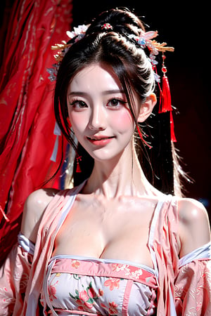 A beautiful Chinese girl with a real Asian yellow skin color. There are a few small spots or small moles or small warts scattered on the skin of the body. The chest is very concentrated and firm. She has light makeup on her face, smiles, and has bright eyes. , eyes looking into the camera, random hairstyles and hair accessories, random photo poses, random face shapes, random clothing colors, random background matching, real photo quality, depth of field, clear background, backlight, 32K resolution