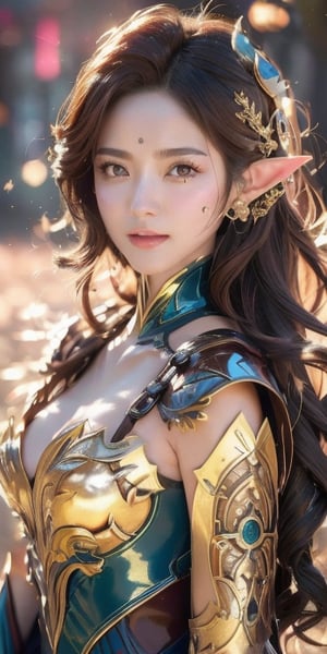 A full body photo of beautiful sexy elf with a realistic Asian skin colour. There are a few small spots or small moles or small warts scattered on the skin of the body. The big breast is very concentrated and firm. She has light makeup on her face, smiles, and has bright eyes. Nice hands, perfect hands, perfect fingers, eyes looking into the camera, random hairstyles and hair accessories, random photo poses, random face shapes, random background field matching with sakura flowing, ultra realitic photo quality, depth of field, clear background, backlight, 32K resolution, BOTTOM VIEW, DarElAr, wearing sexy battle suit, long sharp ear, archer bow on hand