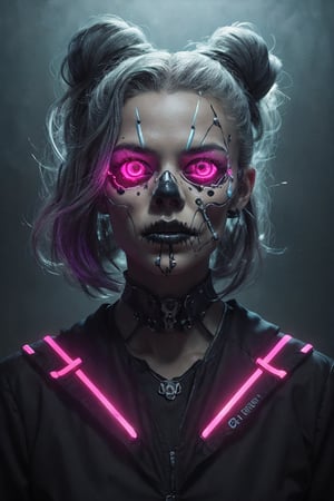 1 female demonic cyborg skull, style Petros Afshar, Neon Demon