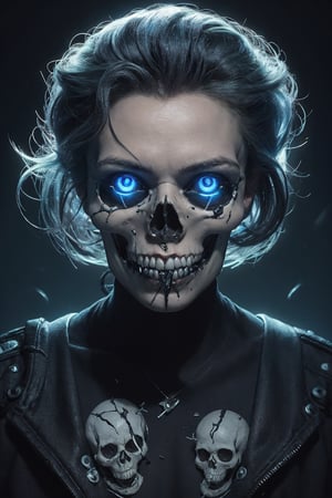 1 female demonic cyborg skull, style Petros Afshar, Neon Demon