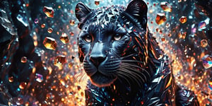 photorealistic, natural light, ultra HDR, 4k, 8k, 16k, high quality texture, A full body photograph with realistic style portrays, Extremely beautiful , well done, a detailed image of (a Fantasy large Cristal panther) made of pieces of broken Cristal, which can be glimpsed in the darkness, like a nightmare made of dark oily crystals ,intent on leaping with a wide-legged, jaws-open attack towards observation , its jaws gleaming and claws quivering
ultra-realistic detail, Ultra detailed, The composition imitates a cinematic movie, The intricate details, sharp focus, perfect body proportion, full body seen from afar, realistic shade, soft lights