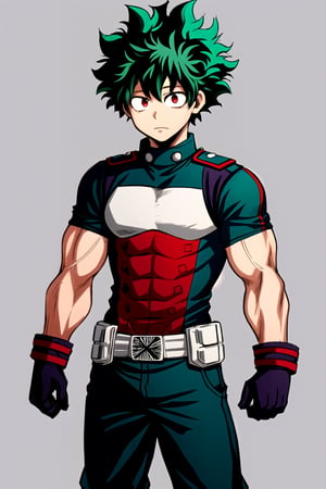 (medium short shot), a boy, alone, Izuku from boku no hero academia, very dark hair, red eyes, muscular