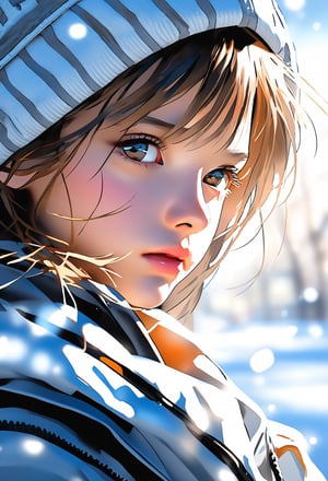 a super-hyper realistic girl in a winter