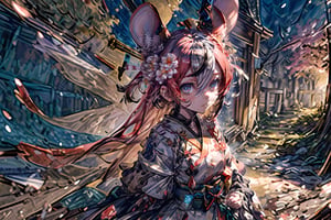 //Quality
(((best quality, 8k wallpaper))), ((detailed illustration, masterpiece, ultra-detailed)), 

//Body
(detailed face, (detailed eyes), detailed skin, detailed hair, detailed fabric), detailed fingers, 
(beautiful detailed eyes, pretty eyelashes, (shiny eyes)), (glossy eyes))), reflective eyes, sparkly eyes, sparkles in eyes),

//Charater
1girl, solo, Hakos Baelz, (red hairs),
BaelzNewYears, long hair, hair bun, hair flower, kimono, obi, mask on head, thighhighs, 

// Pose
upper body, looking at viewer, 
dynamic angle,

// Background
((detailed background)), midjourney, yofukashi background, (perfect light, cinematic lighting, extreme light and shadow effects), (cherry blossoms, petals floating in the wind,), extremely delicate and beautiful, ((background: shrine, night stars iridescent)), ((nightime, detailed stars, starry sky,)), Night view in the shrine, A girl prays in front of a shrine at night behind her is a row of lanterns and a red torii gate, ,Detailedface,best quality,More Detail,hakosdef