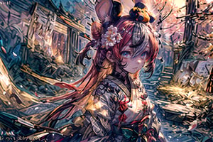 //Quality
(((best quality, 8k wallpaper))), ((detailed illustration, masterpiece, ultra-detailed)), 

//Body
(detailed face, (detailed eyes), detailed skin, detailed hair, detailed fabric), detailed fingers, 
(beautiful detailed eyes, pretty eyelashes, (shiny eyes)), (glossy eyes))), reflective eyes, sparkly eyes, sparkles in eyes),

//Charater
1girl, solo, Hakos Baelz, (red hairs),
BaelzNewYears, long hair, hair bun, hair flower, kimono, obi, mask on head, thighhighs, 

// Pose
upper body, looking at viewer, 
dynamic angle,

// Background
((detailed background)), midjourney, yofukashi background, (perfect light, cinematic lighting, extreme light and shadow effects), (cherry blossoms, petals floating in the wind,), extremely delicate and beautiful, ((background: shrine, night stars iridescent)), ((nightime, detailed stars, starry sky,)), Night view in the shrine, A girl prays in front of a shrine at night behind her is a row of lanterns and a red torii gate, ,Detailedface,best quality,More Detail,hakosdef