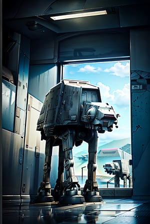 ((1 male)), AT-AT Walker, whole body, 3D figure, AT-AT, natural light, real image quality, dynamic pose, video lighting, perfect composition, super Detail, Official Art, Masterpiece, Best Quality, Reflection , High Resolution CG Unity 8K Wallpa per, Detailed Background, Masterpiece, Photorealistic, Random Angle, Urban Airport, Spaceport, whole body, star wars,