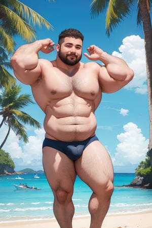  man chubby man(chubby muscle man) (chubby man)(masterpiece)in a fantasy beach ⛱️, sea ⛵, ocean 🌊 🏝️🏝️