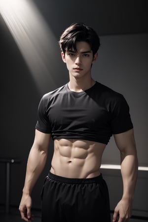 best quality, masterpiece,	(muscular European guy) (17year old:1.5),	A charismatic, 25-year-old male , with a sharp, black haircut, wearing a(( black shirt:1.4)), short hair, standing still, torso view, black pants, black shoes,


ultra hd, realistic, vivid colors, highly detailed, UHD drawing, perfect composition, ultra hd, 8k, he has an inner glow, stunning, something that even doesn't exist, mythical being, energy, molecular, textures, iridescent and luminescent scales, breathtaking beauty, pure perfection, divine presence, unforgettable, impressive, breathtaking beauty, Volumetric light, auras, rays, vivid colors reflects.,hdsrmr,handsome italian boy,Handsome Thai Men,Detailedface