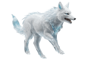 photo of a side view of a scary white fox running with open mouth, fang, an ice fox(made_of_ice:1.3), model shoot style, photo of the most beautiful artwork in the world, High Detail, Sharp focus,in the middle, full body, (closeup), best quality, glass art, magical holographic glow,x-ray, transparent background,  PNG Assets, jumping, leaping attack