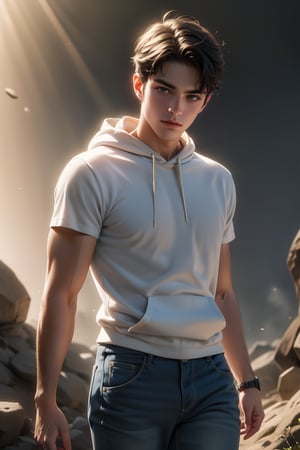 best quality, masterpiece,	(muscular European guy) (30year old:1.5),	(fantasy theme:1.2), a white hoodie,	16K, (HDR:1.4), high contrast, bokeh:1.2, lens flare,	Full length view,	beautiful and aesthetic, vibrant color, Exquisite details and textures, cold tone, ultra realistic illustration,siena natural ratio, anime style, 	Straight black hair,	white hoodie, a jeans, dynamic movement: walking, ((full view:1.4))

ultra hd, realistic, vivid colors, highly detailed, UHD drawing, perfect composition, ultra hd, 8k, he has an inner glow, stunning, something that even doesn't exist, mythical being, energy, molecular, textures, iridescent and luminescent scales, breathtaking beauty, pure perfection, divine presence, unforgettable, impressive, breathtaking beauty, Volumetric light, auras, rays, vivid colors reflects.,hdsrmr,handsome italian boy