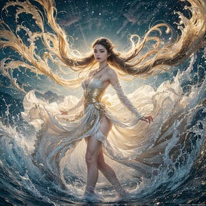 a naked woman's ethereal movements are enhanced by a dazzling white and gold dress that hugs her graceful form. The skirt of the dress is an enchanting sight to behold, as it transforms into a glorious splash of ivory liquid milk, reminiscent of flowing milk. Within this liquid cascade, golden droplets glisten and sparkle, adding an extra touch of magic to the scene. As the woman pirouettes and leaps, the liquid skirt follows her every motion, creating an otherworldly visual spectacle. It is as if she is dancing amidst a celestial realm, where liquid and gold harmoniously blend to create an exquisite masterpiece. The photograph captures a fleeting moment of elegance, leaving the viewer captivated by the woman's artistry and the ethereal beauty of her attire.  Beautiful hand and clear details , full body cover of milk , looks like a dress. 16K, 1 female only, 20 years old ,A blonde beauty, wearing a dress make by splash of milk, transformed into a beautiful dress. The whole body composition and smooth body movements make the posture feel like dancing ballet elegance, and the figure is tall.  Beautiful with a bit of a romantic vibe.

masterpiece, dark studio ,dark background,ultra highres, ultra detailed, More detail , best quality, only 1 key light front of dim light from top, rim light , lower Angle view ,sharpen edge light ,offcenter strong photo studio light, Exquisite details and textures, cinematic telelens shot , vibrant color,   lips seductive open, perfect teeth, show D cup ,natural saggy medium breasts ,necklace , Body slightly forward, seductive face, erotic smile, eye contact, offcenter look at viewer, full body focus, detailed eyes and face, detailed skin texture and fabric rendering, detailed details, white tight soft tulle , neck bare shoulders , flowy silhoutte , hair blown by the breeze, delicate facial features ,Perfect curve hip line ,show butt ,Realism, studio Portrait, dark background ,Extremely REALISTIC, best quality,flash,flashphoto,photorealistic,best quality,perfect,realhands,haifeisi,xxmixgirl,sanka_rea,1 girl,hand,realistic,better_hands, beautiful hands shape , finger real detail, better finger , perfect real hand lora.