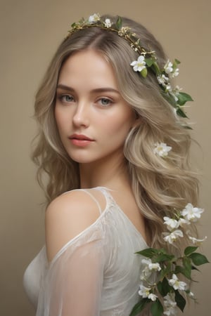 (masterpiece, top quality, best quality, official art, beautiful and aesthetic:1.2) ,image of a woman with jasmine in her hair, elegant digital painting, beautiful gorgeous digital art, beautiful digital art, exquisite digital illustration, beautiful digital illustration, detailed beautiful portrait, gorgeous digital art, beautiful portrait image, beautiful illustration, digital art portrait, bird's eye view style, digital illustration style, beautiful fantasy style portrait,