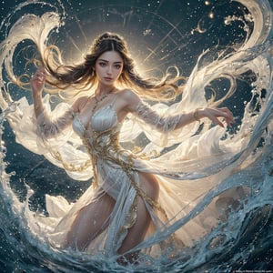 a naked woman's ethereal movements are enhanced by a dazzling white and gold dress that hugs her graceful form. The skirt of the dress is an enchanting sight to behold, as it transforms into a glorious splash of ivory liquid milk, reminiscent of flowing milk. Within this liquid cascade, golden droplets glisten and sparkle, adding an extra touch of magic to the scene. As the woman pirouettes and leaps, the liquid skirt follows her every motion, creating an otherworldly visual spectacle. It is as if she is dancing amidst a celestial realm, where liquid and gold harmoniously blend to create an exquisite masterpiece. The photograph captures a fleeting moment of elegance, leaving the viewer captivated by the woman's artistry and the ethereal beauty of her attire.  Beautiful hand and clear details , full body cover of milk , looks like a dress. 16K, 1 female only, 20 years old ,A blonde beauty, wearing a dress make by splash of milk, transformed into a beautiful dress. The whole body composition and smooth body movements make the posture feel like dancing ballet elegance, and the figure is tall.  Beautiful with a bit of a romantic vibe.

masterpiece, dark studio ,dark background,ultra highres, ultra detailed, More detail , best quality, only 1 key light front of dim light from top, rim light , lower Angle view ,sharpen edge light ,offcenter strong photo studio light, Exquisite details and textures, cinematic telelens shot , vibrant color,   lips seductive open, perfect teeth, show D cup ,natural saggy medium breasts ,necklace , Body slightly forward, seductive face, erotic smile, eye contact, offcenter look at viewer, full body focus, detailed eyes and face, detailed skin texture and fabric rendering, detailed details, white tight soft tulle , neck bare shoulders , flowy silhoutte , hair blown by the breeze, delicate facial features ,Perfect curve hip line ,show butt ,Realism, studio Portrait, dark background ,Extremely REALISTIC, best quality,flash,flashphoto,photorealistic,best quality,perfect,realhands,haifeisi,xxmixgirl,sanka_rea,1 girl,hand,realistic,better_hands, beautiful hands shape , finger real detail, better finger , perfect real hand lora.