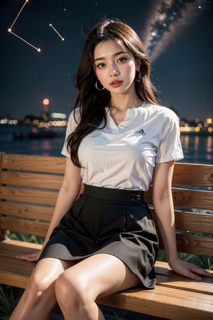 A girl,A constellation master,skirt,sitting