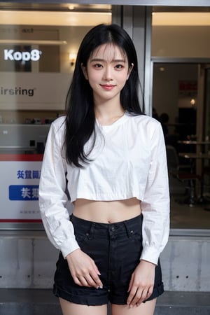 background is office,
18 yo, 1 girl, beautiful chinese girl,looking at viewer
wearing white collared long sleeve shirts,short pants, smile,solo, {beautiful and detailed eyes}, dark eyes, calm expression, delicate facial fea
tures, ((model pose)), Glamor body type, (dark hair:1.2), very_long_hair, hair past hip, bangs, straight hair, flim grain, realhands, masterpiece, Best Quality, 14k, photorealistic, ultra-detailed, finely detailed, high resolution, perfect dynamic composition, beautiful detailed eyes, eye smile, ((nervous and embarrassed)), sharp-focus, full_body