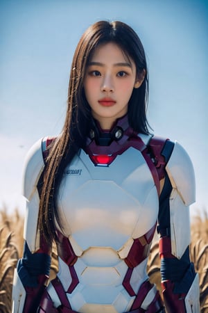 (Half body snapshot),flying sky,perfect prompt word,exquisite texture in every detailfinely detailed,highres 16k wallpaper,ultra highres,masterpiece,ultra realistic,The atmosphere is captured in high grain, reminiscent of ISO 800 film with wide angle.real girls, photorealistic,REALISM,Ironman suit,awesome big breasts,minji