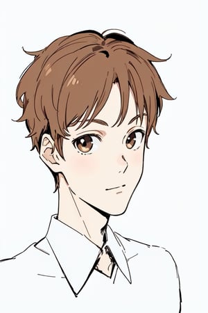 best quality, solo_male, brown hair, big brown eyes, cute,1guy,portrait, flat colors, best quality, aesthetic  (kawaii style), pastel colors, kawaii, cute colors,