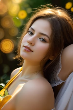 (best quality,4k,8k,highres,masterpiece:1.2),ultra-detailed,realistic,photorealistic:1.37,oil painting style,vibrant colors,soft lighting,lush lips,delicate features,girl with long flowing hair,ethereal gaze,subtle smile,natural beauty,serene expression,surrounded by blooming flowers,faint golden sunlight filtering through the leaves,peaceful garden setting,her dress made of flowing fabrics,gentle breeze rustling through the trees,subtle hints of dappled shadows,impeccable attention to detail,harmonious color palette,evokes a sense of tranquility and serenity,meticulously captured nuances of light and shadow,meticulous brushwork highlighting her radiant complexion,captivating presence,each stroke showcasing her grace and elegance,an immersive visual experience that captivates the viewer's senses,aesthetic masterpiece that conveys the timeless allure of classic oil paintings.