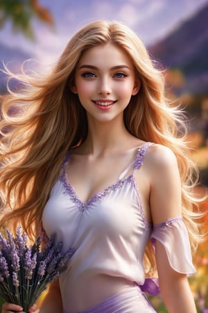 
Girl 1, ultra-high definition, wind-blown hair, purple eyes, long straight golden hair, exquisite facial features, big eyes, long and dense eyelashes, big smile, very white skin, very white, {{{Masterpiece} } }, {{Highest quality}}, high resolution, high definition, natural pose girl in daily life 1, second high definition, wind-blown hair, purple eyes, long straight blonde hair, exquisite facial features, smile, {{ {Masterpiece}}}, {{Highest Quality}}, High Resolution, High Quality, Natural Poses in Everyday Life, Very Realistic, Best Coordination, Colors, Designs, Kasturi, Ishiqa, Groups of Lavender Flowers Behind Girls . , color ink effect, and ink effect. full bdoy , girl wear beautiful drss.
