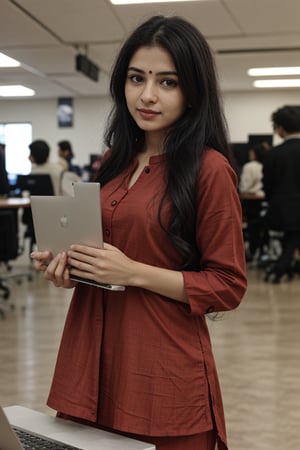 corporate work indian girl, in salwar kameez, with some files, with laptop, 