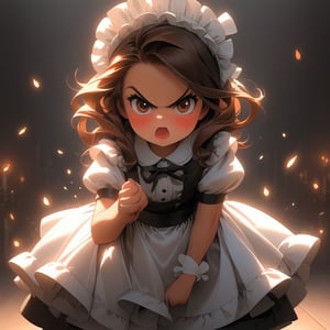 Cute girl with brown hair in maid outfit, very angry, hands on hips