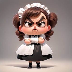 Cute girl with brown hair in maid outfit, very angry, hands on hips