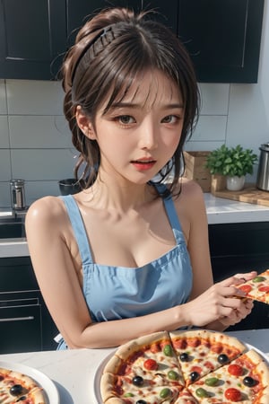 Nsfw, hentai,a girl, happy enthusiast girl, naked (apron) , breasts out, nip-slip, large breasts, serving pizza in kitchen, bitting pizza, epic expression, ((comercial ad style)), modern kitchen, perfect hands, perfect face, holding fresh pizza, ((eat pizza, bitting pizza)),  side +/- front angle, ((masterpiece,best quality,hyperdetailed,realistic)) ,korean girl,sweetscape,LinkGirlquality,hyperdetailed,realistic)),Anime ,korean girl,sweetscape,LinkGirl